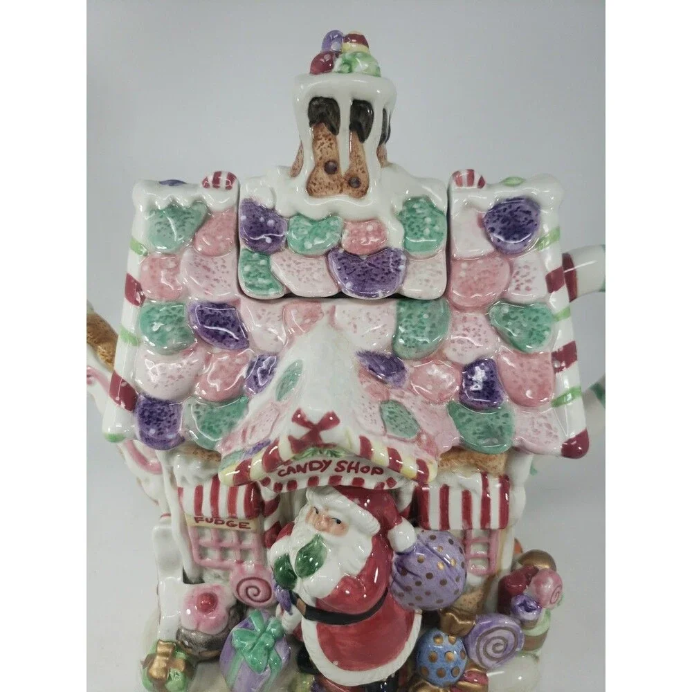 Fitz & Floyd Candy Lane Express Candy Shop Teapot Santa Claus Fudge Ceramic